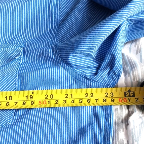 Motorgear Men's Size XL Button Up  Striped Blue Long Roll-up Sleeve Tab Shirt - Picture 8 of 9